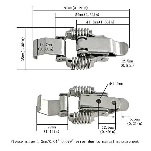 NRC&XRC Stainless Steel All in one Double Spring Locking Latch hasps Chest Toggle Catch Clasp Furniture Hardware Accessories w/Screws (2, S) - size: Small