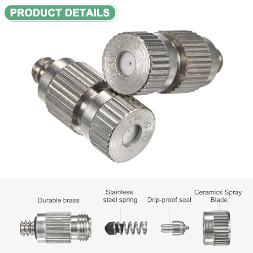 M METERXITY 20-Pack Brass Misting Nozzles, 0.019"/0.5mm Orifice Mister Nozzles Brass, High Pressure Spray Misting Nozzle Head for Outdoor Cooling System/Greenhouse/Landscaping [3/16] - size: 0.5mm