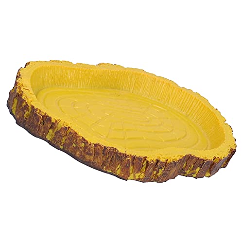 Omabeta Reptile Food Basin Imitation Bark Natural Style Easy Clean Dish for Aquariums Turtles Lizards Size 4.5in