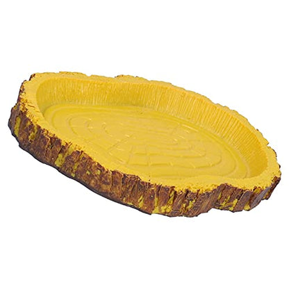 Omabeta Reptile Food Basin Imitation Bark Natural Style Easy Clean Dish for Aquariums Turtles Lizards Size 4.5in