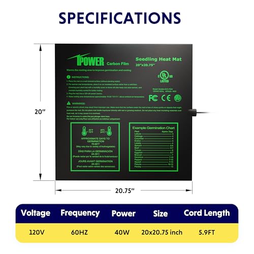 iPower 20"x20.75" Seedling Heat Mat and Digital Thermostat Combo Set, Warm Hydroponic Heating Pad for Germination, Indoor Gardening, Greenhouse - size: 20" x 20.75", style: with Controller