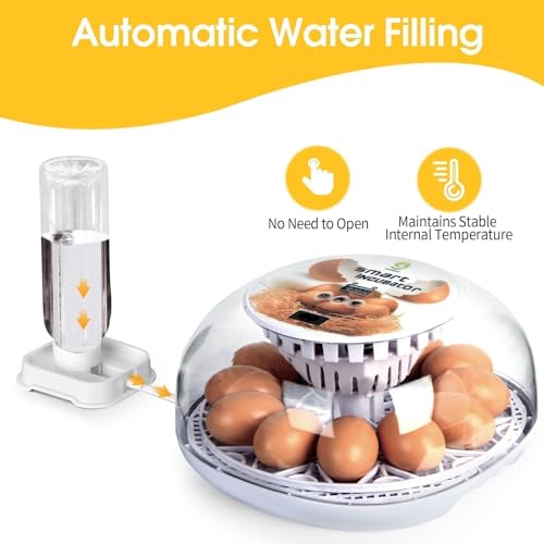 Nest I - 12 Egg Incubator for Beginners, Auto Egg Turning, Consistent Humidity with Auto-Refill Water Bottle & Stable Temp Control for Hatching Chicken, Goose, Duck, Quail, Pigeon, and Turkey - size: 12 Egg [White]