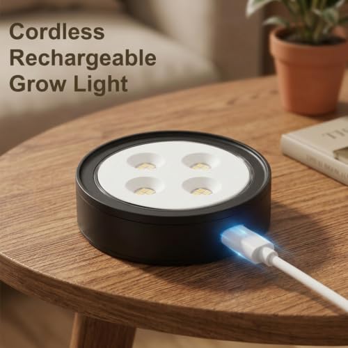 1 Pack Rechargeable Grow Light, Cordless Full Spectrum LED for Indoor Plants, Magnetic Mount, Timer & Remote, USB-C 2000mAh for Shelf, Herbs, Succulents, Seedlings & Greenhouse (Black)