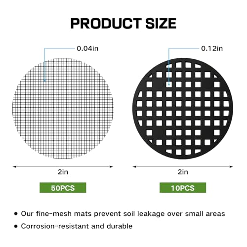 60 Mesh Screen for Planter Pots, Plant Drainage Insert, Pot Grid Mats Pads | 50PCS Mesh Screens + 10PCS Pot Bottom Grid Mats, 2 Inch Breathable Reusable Flower Pot Hole Pads For Indoor Outdoor Planters - size: 2 Inch