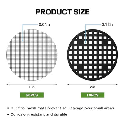 60 Mesh Screen for Planter Pots, Plant Drainage Insert, Pot Grid Mats Pads | 50PCS Mesh Screens + 10PCS Pot Bottom Grid Mats, 2 Inch Breathable Reusable Flower Pot Hole Pads For Indoor Outdoor Planters - size: 2 Inch