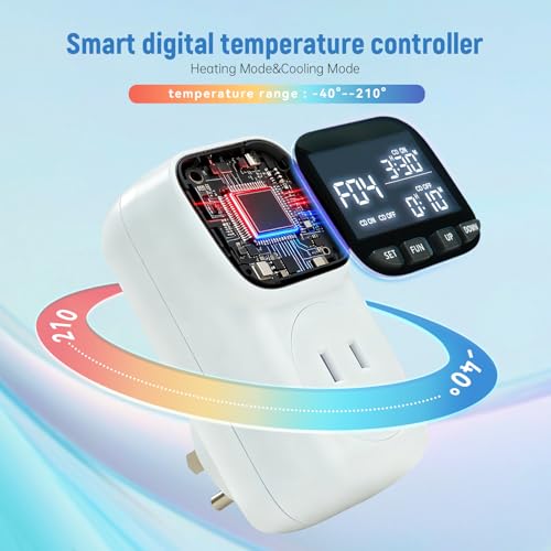 Digital Temperature Controller, Thermostat Outlet with LCD Display | 15A/1800W, Heating & Cooling Mode, -40℉~210℉, 4 Timing Modes, For Greenhouse Incubator Homebrew Reptile Tank