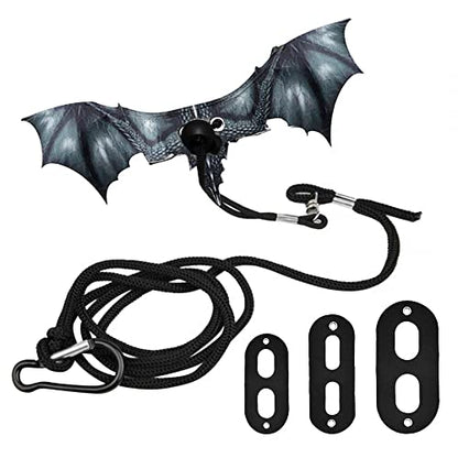 Bearded Dragon Leash, Adjustable Portable Reptile Leash with Cool Wings for Gecko, Bearded Dragon, Iguana, Hamster, Guinea Pig (S+M+L) - color: black grey