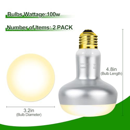 100W Reptile Heat Lamp Bulbs 2 Pack, UVA Basking Light Bulb with Simulate Natural Sunlight & E26 Base - 3000Hrs Basking Heating Lamp Bulb for Bearded Dragons, Turtles, Snakes, Lizards
