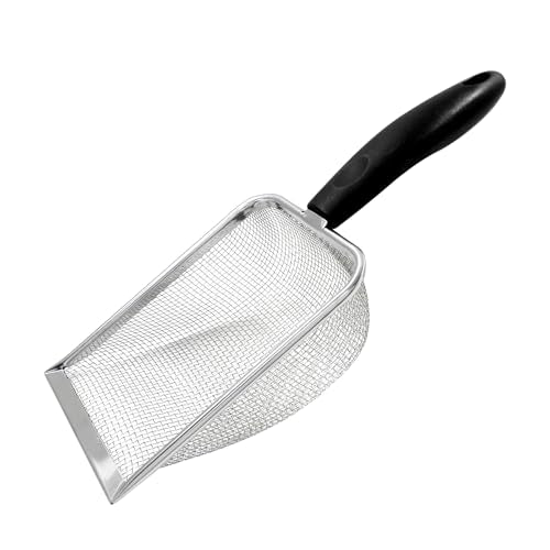 Hordion Cat Litter Scoop Stainless Steel Mesh Scooper, 2mm Mesh, Black | Non-Stick Coated Metal Litter Shovel Fine Sand Litter Scooper for Litter Box Kitten Pooper Lifter - color: Black