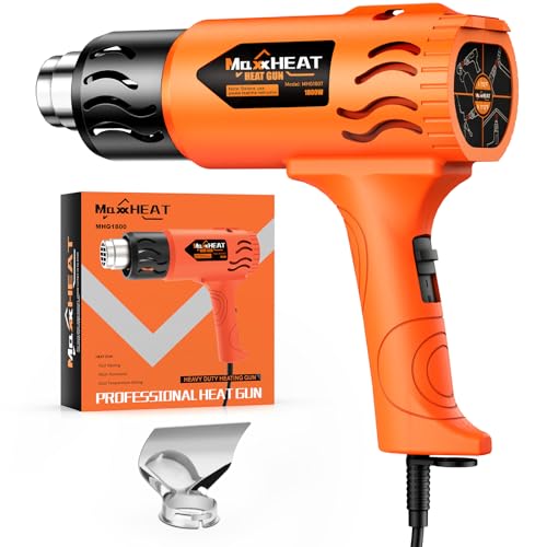 Heat Gun - 1800W Heavy Duty Hot Air Gun 2 Temperature Settings 572℉&1112℉ for Shrink Tubing, Included Reflector Nozzle for Crafting, Epoxy Resin, Vinyl Wrap