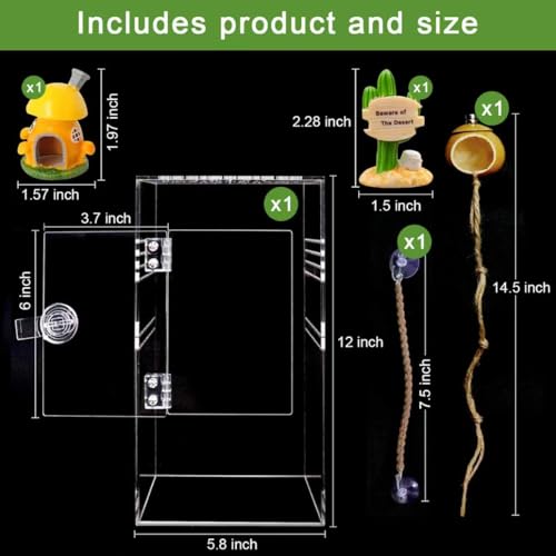 Spider Terrarium Kit, Jumping Spider Enclosure with Hideout, Rope Bridge, Ledge Ladder, Micro Habitat Terrarium for Small Tree Dwelling Reptiles, Arboreal Tarantula Enclosure (6x6x12 Inches) - size: 6x6x12 Inches
