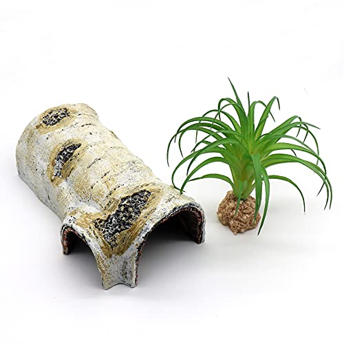 Reptile Hides and Caves Birch Tree Bark Trunk Habitats Decor Aquarium Decoration Wood for Lizard Geckos Snake Spiders Frogs Turtle (Medium) - style: Medium