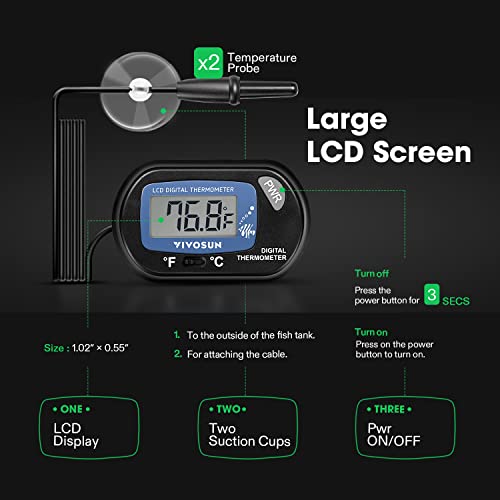 VIVOSUN 8-Pack LCD Digital Aquarium Thermometer Fish Tank Water Terrarium Temperature with Suction Cup for Turtle - size: 8 packs