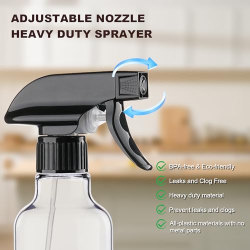 12oz/350ml Plastic Spray Bottles 1 Pack, Adjustable Mist/Stream | Refillable heavy duty spray containers for plants, cooking, hair care and household cleaning - color: 12oz-BlackClear
