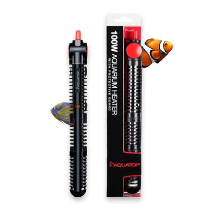 Aquatop 100W Premier Glass Heater with Guard – Submersible for Fish Tanks Up to 25 Gallons – 68-93°F Adjustable Temp – Fresh & Saltwater Use - size: 100 Watts