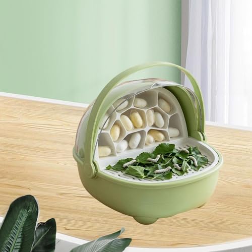 Silkworm Breeding Box Small Pet Feeding Container Transparent Removable Habitat Cage Portable Reptile House with PP for Turtle Frog Snake Suit, Green - color: Green