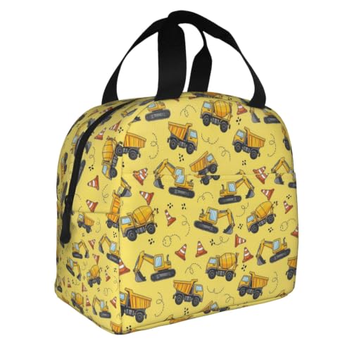 Women Truck Excavato Print Insulated Lunch Box Thermal | Truck Yellow Excavato, Neoprene Fresh-Keeping Tote, Adjustable Strap for Office & Picnic - color: Pattern (861)