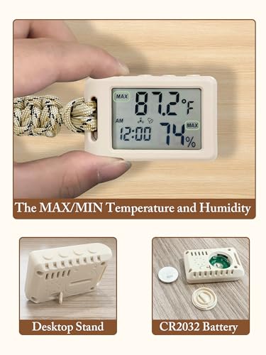 Portable Mini Thermometer,Digital Hygrometer Humidity Meter | Monitor Temperature Humidity,Display Time Date,Hourly Chime,10s Fast Refresh,Thermometer for Camping Hiking Travel