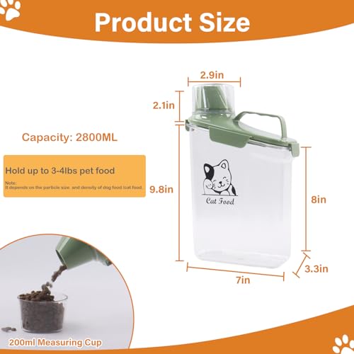 Cat Food Storage Container Airtight |3 Qt/2.8 L Clear Plastic Cat Food Treats Container with Measuring Cup/Pour Spout|Hold up to 3.8 lbs Pet Food|Portable Food box for Travel| BPA Free-green - color: Green(Cat Food)