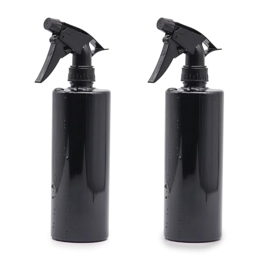 360° Water Spray Bottle 2 Pack 16 oz Continuous Plastic Empty Spray Bottles Mister for Hair,Cleaning,Plants,Upside Down,Fine Mist and Stream Setting,Black - color: Black