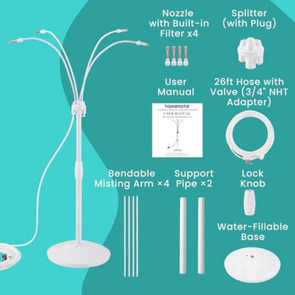 Standing Misting Cooling System, Fillable Base, White | Adjustable Height, 26.2FT Water Line, Portable Mister For Outside Patio Cooling, Pool Tanning, Garden Greenhouse Watering - color: White
