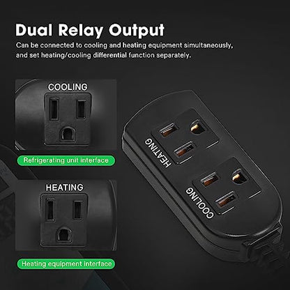 VIVOSUN 1500W Digital Temperature Controller, 2-Stage Outlet Thermostat Heating and Cooling Mode, Thermostat with Dual LED Display, for Homebrew Fermenter Greenhouse Terrarium, 110-240V 20A 1500W