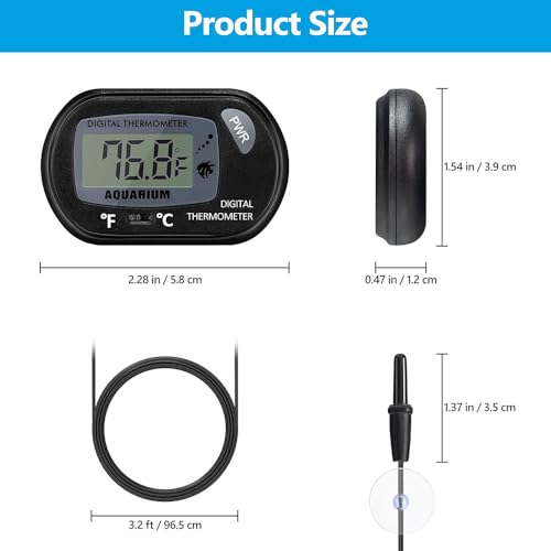 DaToo Aquarium Thermometer with Large LCD Display Fahrenheit/Celsius(℉/℃) Fish Tank Thermometer for Aquarium Reptile Terrarium Digital Water Thermometer with Suction Cup(6 Pack) - size: 6 Pack