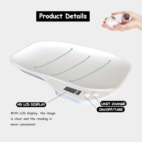 Digital Pet Scale for Small Animals 33lb LCD with Tray Puppy Kitten Reptile | Multi-Use 33lb Digital Pet Scale, 4 Units Mode, Backlit LCD, 14" Tray for Small Animals Hamster Lizard Tortoise Kitchen Food