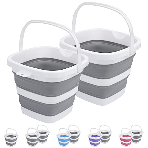 2 Pack Collapsible Buckets 5L 1.3Gallon Small Cleaning Bucket for Household Portable Plastic Bucket Outdoor Car Washing Tub Foldable Camping Beach Sand Water Pot Pail Space Saving Square Grey - color: Grey*2