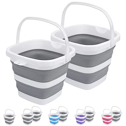 2 Pack Collapsible Buckets 5L 1.3Gallon Small Cleaning Bucket for Household Portable Plastic Bucket Outdoor Car Washing Tub Foldable Camping Beach Sand Water Pot Pail Space Saving Square Grey - color: Grey*2