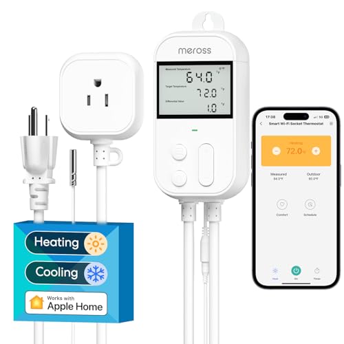 meross Smart Temperature Controller-Apple HomeKit Support, 15A 1800W | Work with Alexa, Google Home, SmartThing, Easy to Use, for Heating Cooling, HomeBrew, Fermentation, Reptiles, GreenHouse ﻿