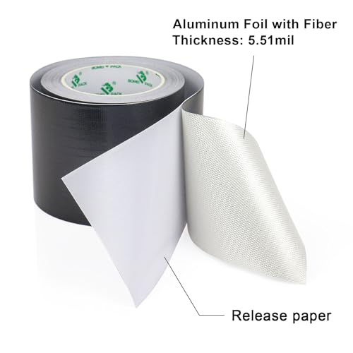 BOMEI PACK Adhesive Black Aluminum Foil Heat Shield Tape Barrier 4in x 66ft, Fiberglass Thermal Insulation Reflective Material High Temp Protection 1 Pack - size: 4inch x 66ft