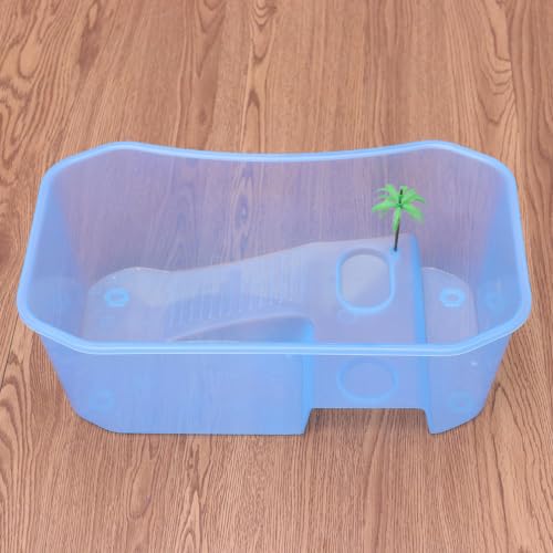 GANAZONO Plastic Turtle Tank with Drying Platform for Swimming and Hibernation, Sturdy Plastic Container for Small Turtles, Reptile Habitat Terrarium with Open Top Design