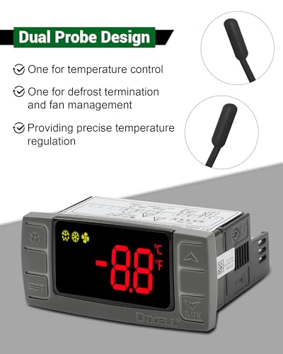 for Dixell XR02CX-4N1F1 Temperature Controller, Replace for Dixell Temperature Controller Fit for 120V 50-60hz Commercial Refrigerators/Freezer, with Temperature Sensor Probes & Clasp - size: XR02CX-4N1F1