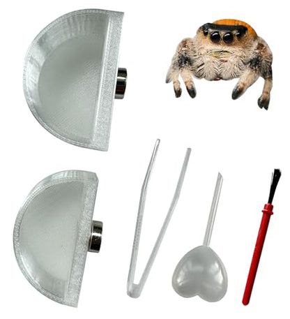2 PCS Jumping Spider Feeding Dish, Tiny Food Dishes Water Dish with Tweezers，Eyedropper and Cleaning Brush for Jumping Spider, Tarantula and Other Small Pets, Half Round