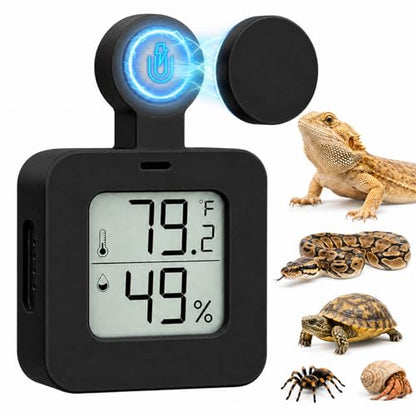 Magnetic Reptile Thermometer Hygrometer,Large Screen °F/°C Digital Temp&Humidity Gauge for Terrarium Tank Enclosure,for Gecko,Bearded Dragon,Snake,Tortoise,Hermit Crab,Jumping Spider (1 Black) - color: 1 Black
