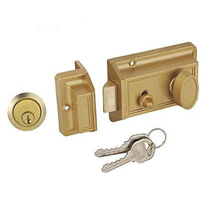 Night Latch Deadbolt Rim Lock,Antique Locks with Keys for Front Door,Gold Finish - color: Gold