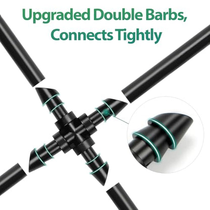 RedChili 50 Pack Drip Irrigation Universal 1/4" Barbed Cross Fitting, Drip System Parts Double Barbed Cross Tee Connectors Fits 1/4-Inch Drip Tubing Irrigation for Drip Line Connection - size: 1/4" Barbed Cross