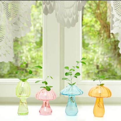 XXXFLOWER Glass Mushroom Vase Propagation Planter Window Plant | Crystal Hydroponic Mushroom Jars for Plant Cuttings Unique Glass Bud Flower Vase Indoor for Home Office Garden Decor - size: 4PCS Mushroom Vase