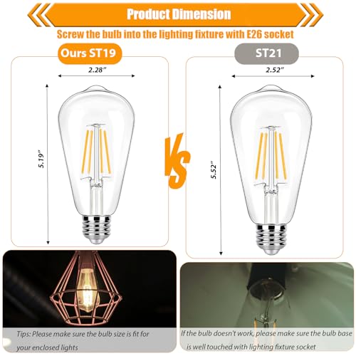 winsaLED LED Light Bulb 40 Watt Equivalent, 2700K 4W ST19, Non-Dim, 12 Pack | Soft Warm White LED Edison Bulbs, 450LM, E26 Medium Base, High CRI 90+ - color: 2700k-soft White