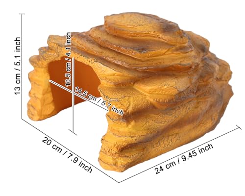 Reptile Rock Hide Cave Hiding Place,Rock Basking Platform,Terrarium & Aquarium Decor,Reptile hideout,Great for Lizards,Snakes,Turtles,Geckos,Frogs,Amphibians,Small Animals - Lagrge Size(Yellow-Orange) - style: StyleA-Yellow(Large Size)