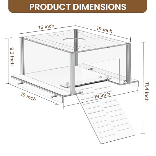 Dethan Acrylic Turtle Topper Basking Platform for 40 Breeder & 75 Gallon Tanks, Above-Tank Aquatic Turtle Dock with Ramp, Stable Terrace Bask Area for Aquatic Reptiles & Tortoises, Transparent