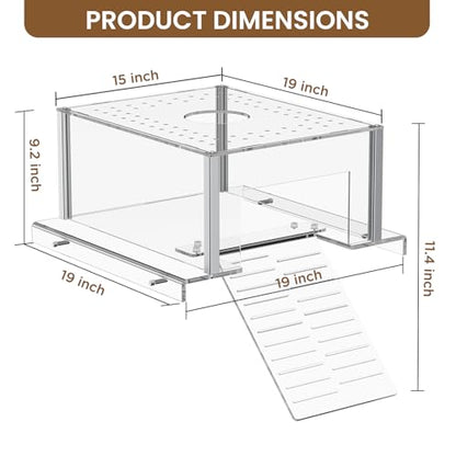 Dethan Acrylic Turtle Topper Basking Platform for 40 Breeder & 75 Gallon Tanks, Above-Tank Aquatic Turtle Dock with Ramp, Stable Terrace Bask Area for Aquatic Reptiles & Tortoises, Transparent