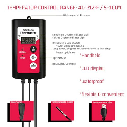 3000W Titanium Immersion Water Heater Portable Electric Pool & Bathtub Fully Submersible Water Heater with GFCI, Temp Control for Hot Tub, Above Ground Pool, Baptistry, Above Ground Pool