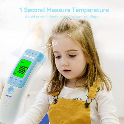 Berrcom Infrared Forehead Thermometer for Adults and Kids | Non-contact digital thermometer with fever alert, LCD, touchless for home, fast & accurate - color: Light Blue