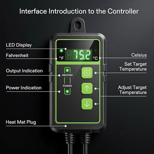 Digital Temperature Controller Thermostat, Heating & Cooling Outlet with LCD Touchscreen NTC Probe, 40–108°F, 110V for Reptile Tank, Seedling Heat Mat, Greenhouse, Fermentation