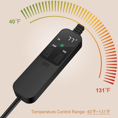 Reptile Heating Pad with PID Thermostat & Timer, 8”x12” Under Tank Heater for Hermit Crab, Snake, Turtle, Lizard, Frog, Spider and Other Reptiles