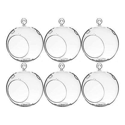 WGV Hanging Terrarium Globe, Width 6", Height 6.5", DIY Air Succulent Planter, Clear Glass Vase Orb with Flat Bottom, Candle Holder for Windowsill Outdoor Garden Decor, 6 Pieces Bulk - size: 6" Flat Bottom