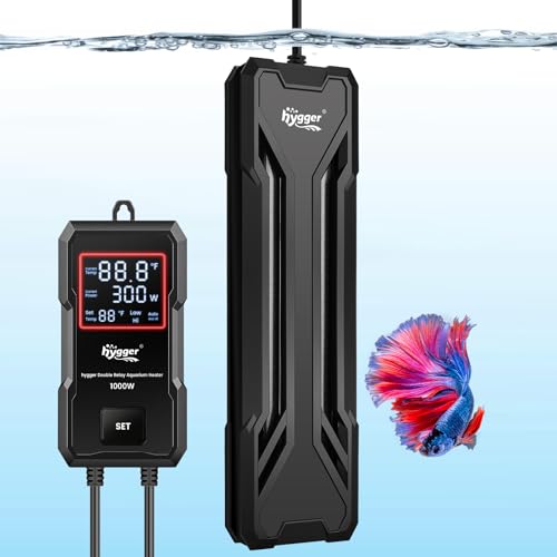 hygger 800W Aquarium Heater, Upgraded Submersible Fish Tank Heater | Dual Protection System & LED Digital Display, Automatic Power-Off Function, for 80-220 Gal Freshwater and Saltwater Tank - size: Black-800W for 80-220 Gallon