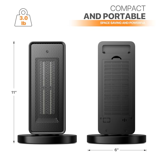 Magshion Electric Space Heater with 90° Oscillation, PTC Fast Heating Room Small Heater with 12H Timer, Tip-Over & Overheat Protection for Quiet Office Room Desk Home - size: Square - 1200W - Button